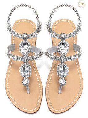 Rhinestone Flat Sandals Bohemian Bridal Jeweled Gem Sparkling Slip On